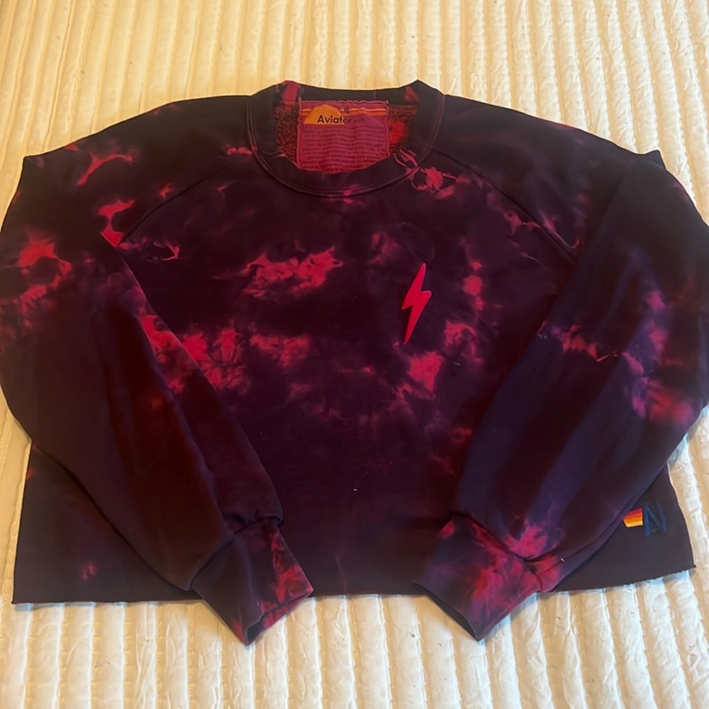 aviator nation purple/pink lightening bolt tie dye crewneck 💜🩷